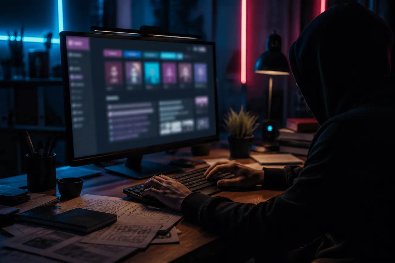 user exploring deep web resources on a desktop