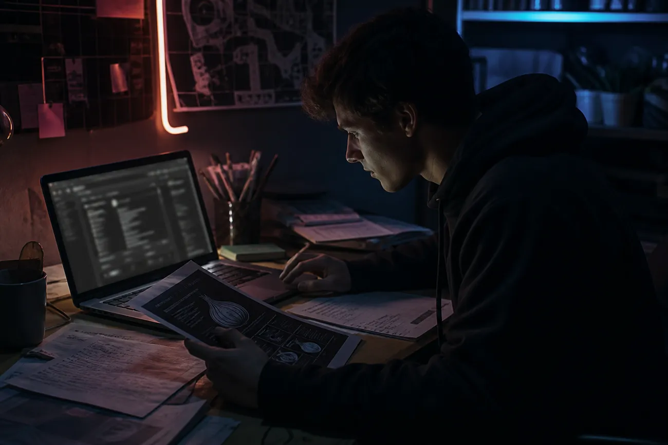 individual examining dark web safety guidelines