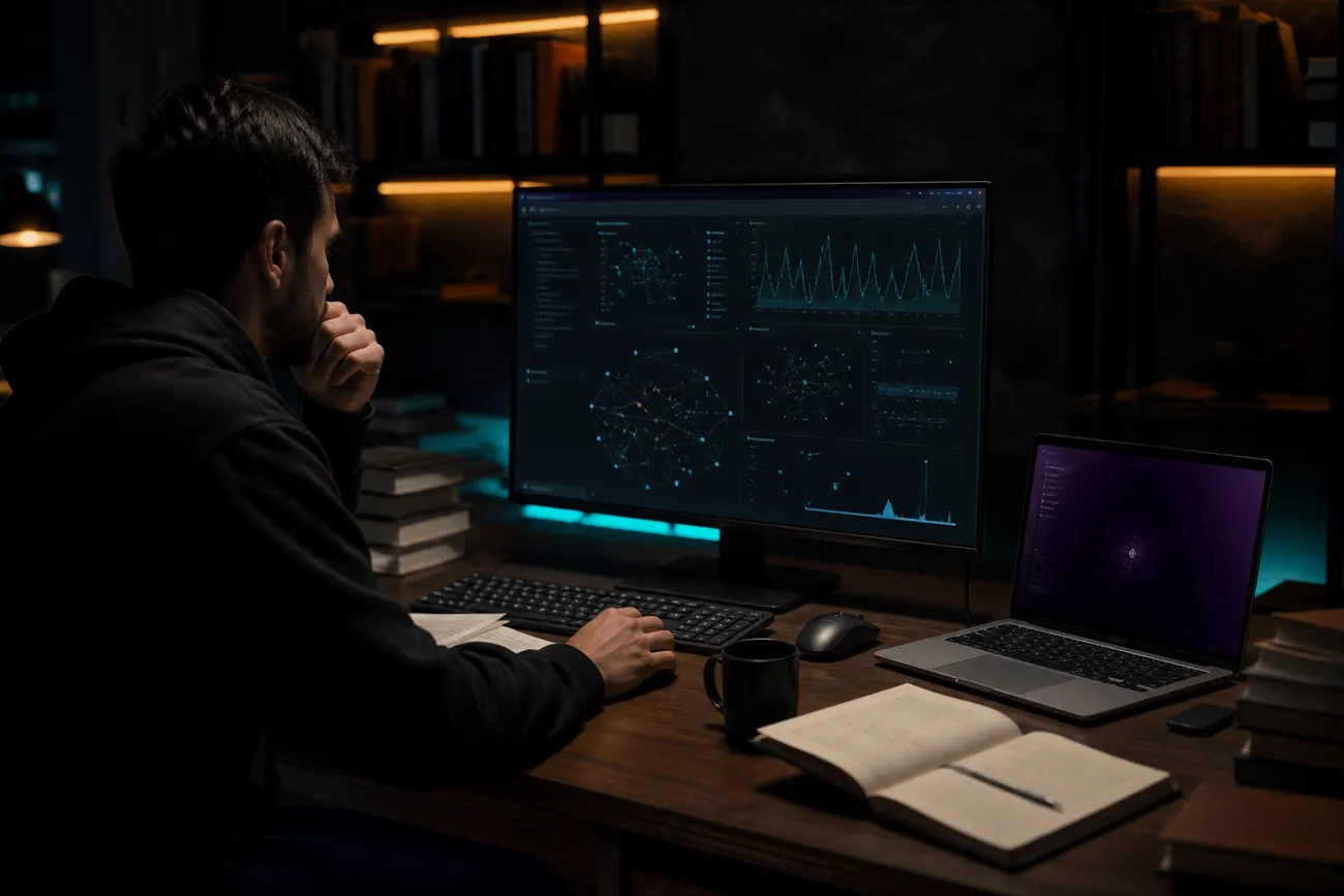 researcher analyzing deep web search results