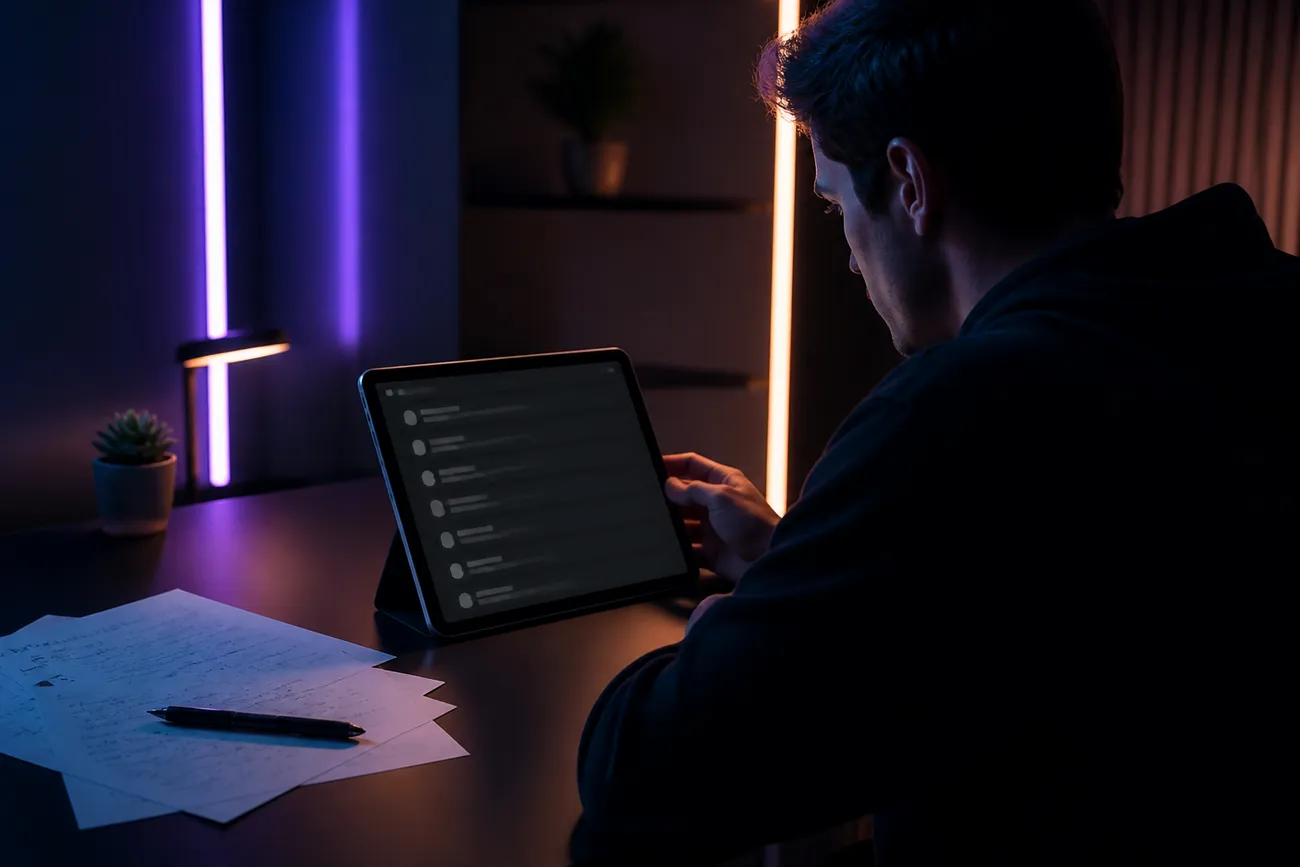user examining Tor search engines on a tablet