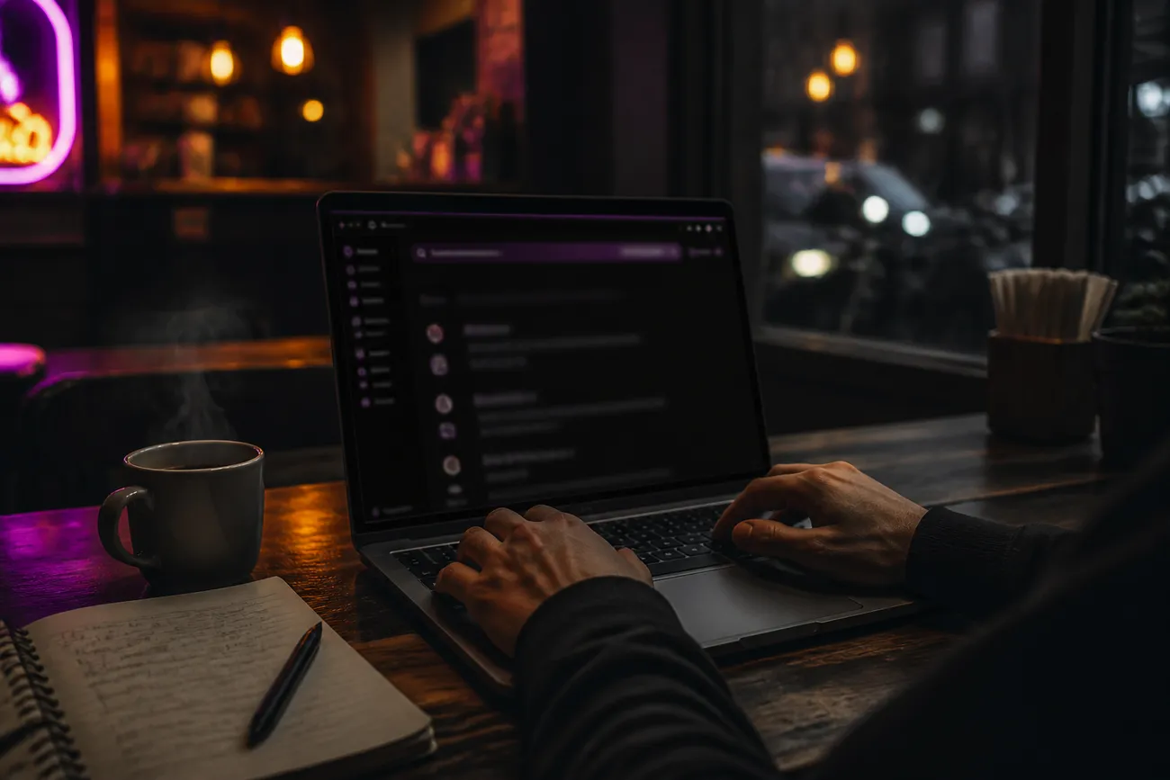 user browsing Tor Browser in a café
