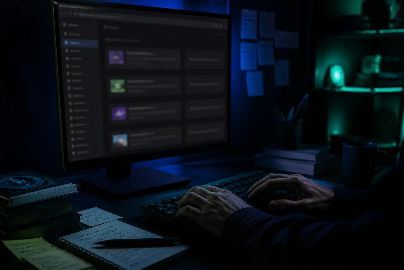 user interacting with a dark web directory on desktop