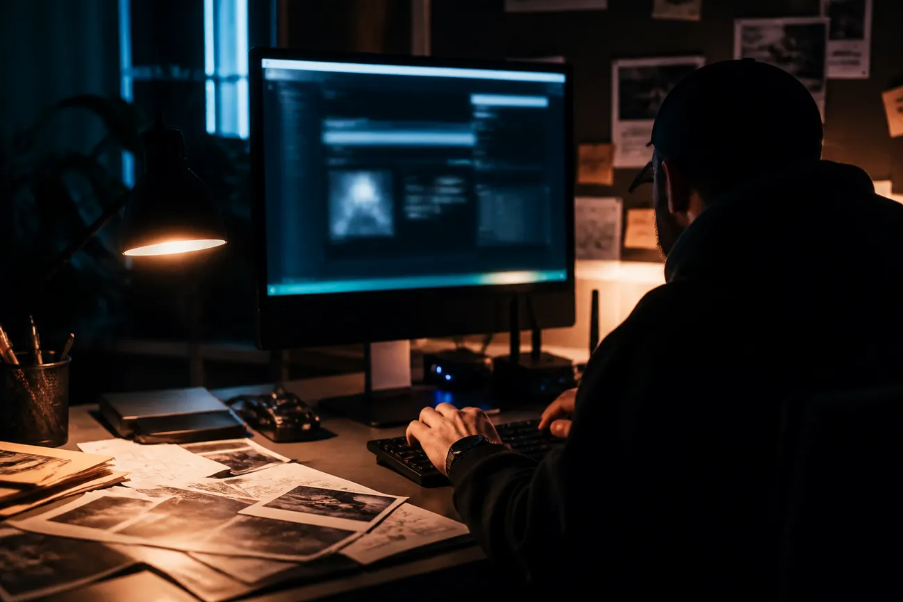user in an office exploring deep web resources