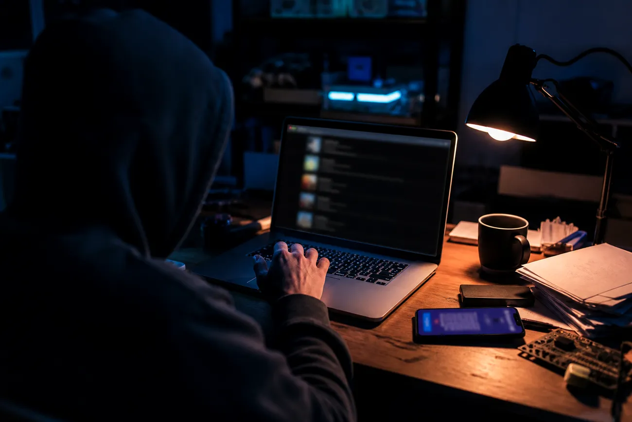 user accessing dark web portals on a laptop