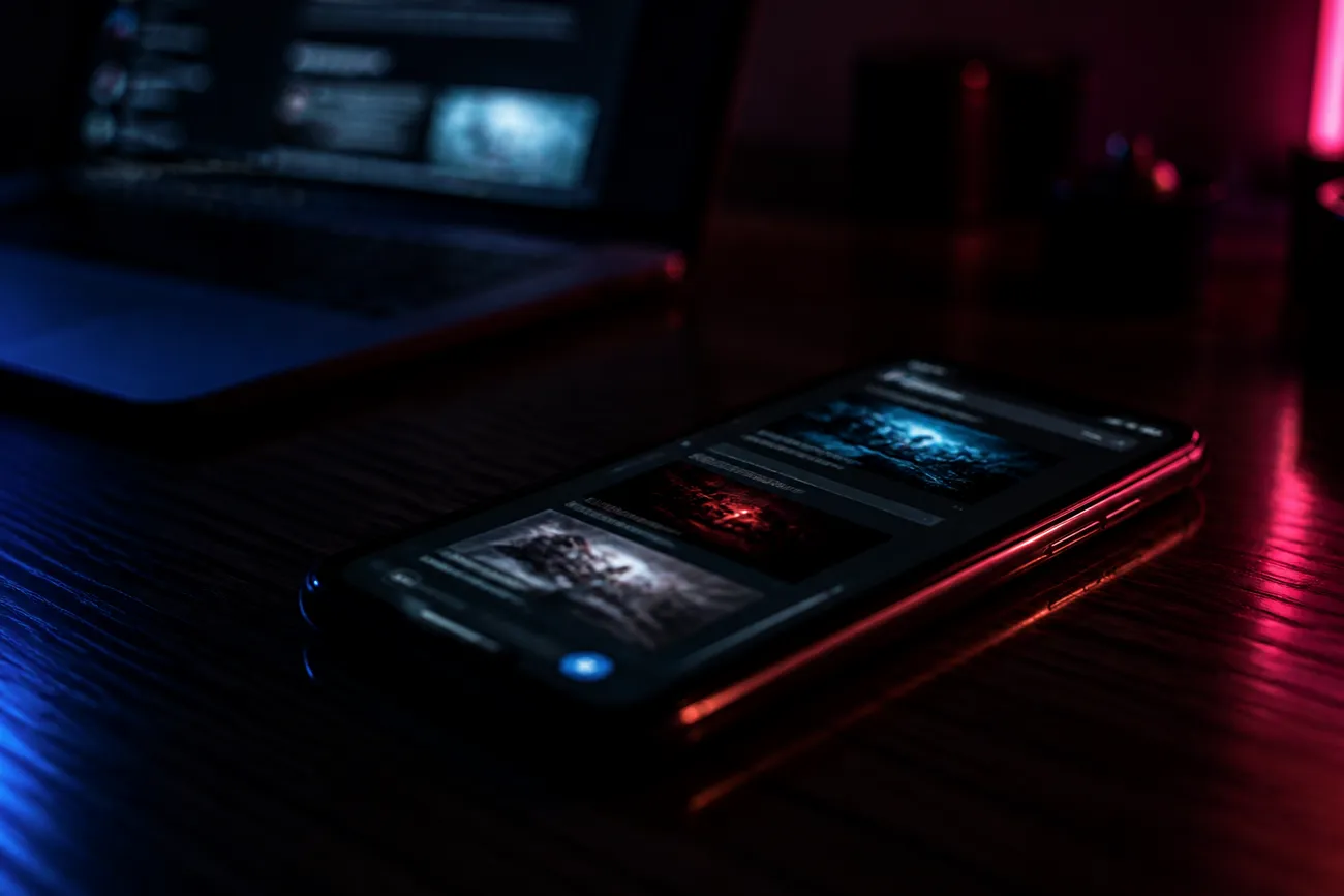 smartphone showing Telegram channel on a desk