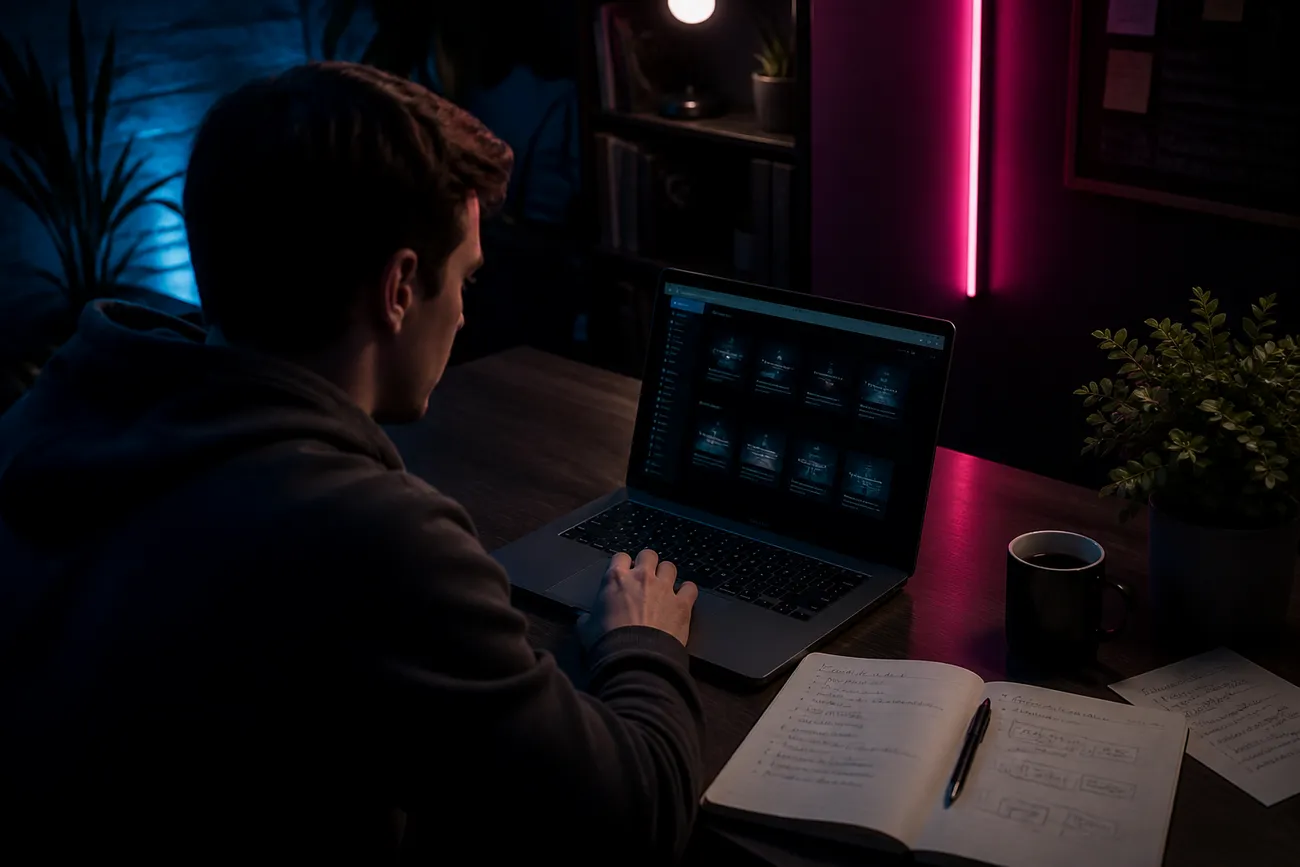 user exploring dark web directory on laptop