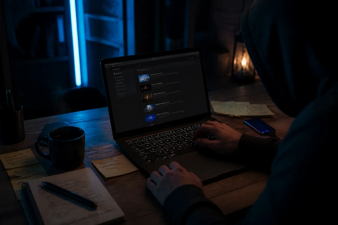 user exploring hidden video sites on a laptop